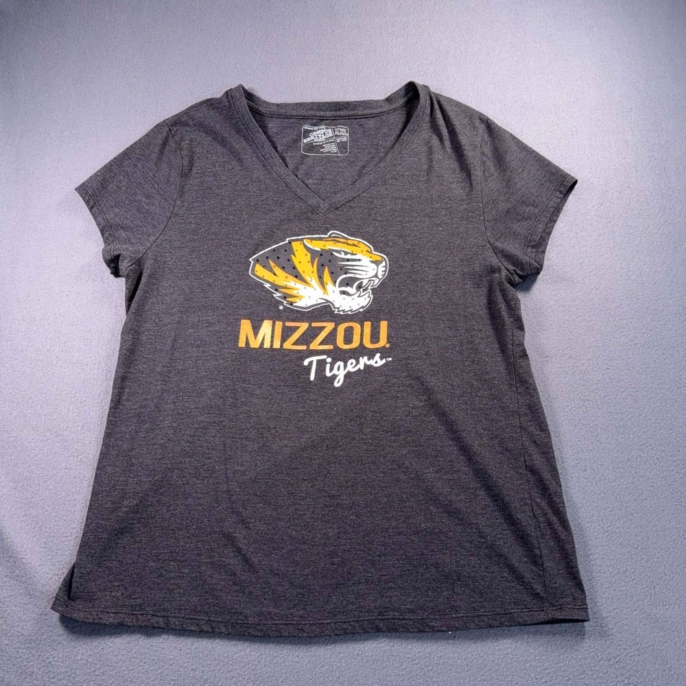 Campus Heritage Mizzou Tigers V Neck T Shirt Womens XXL Gray Rhinestone NCAA